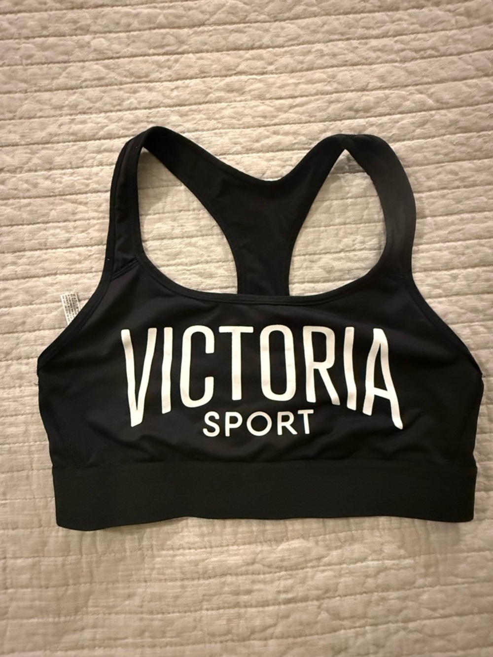 Women's Black Victoria Sport Logo Racerback Sports Bra